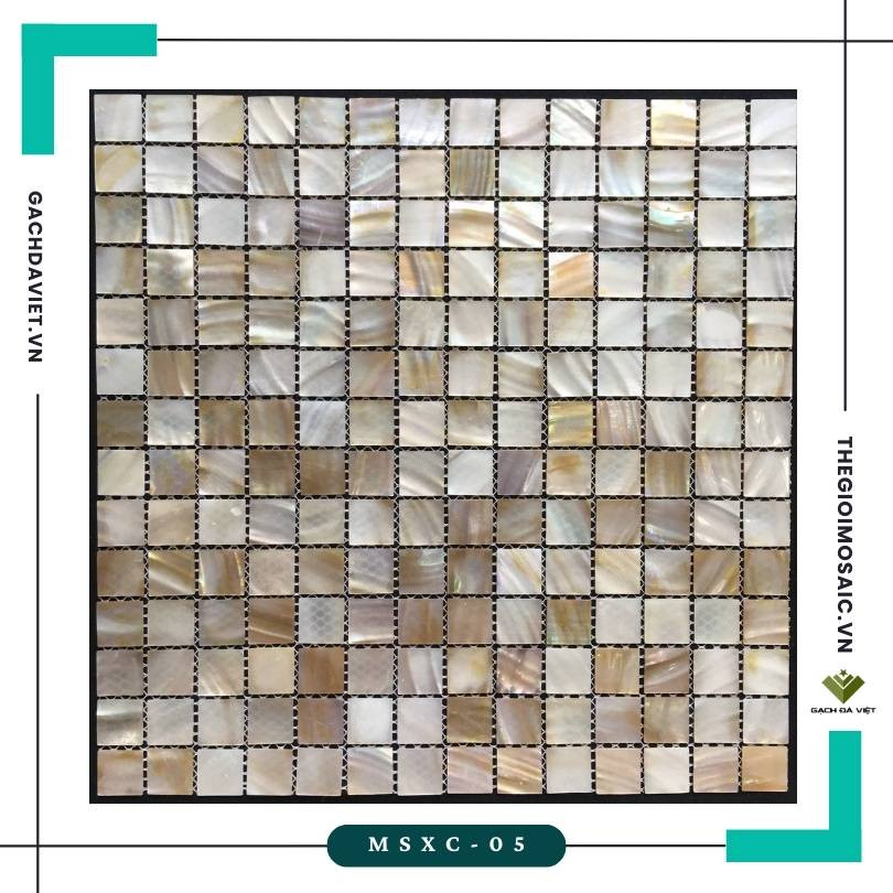 Gạch mosaic ốc xà cừ chip vuông màu vàng mã MSXC-05