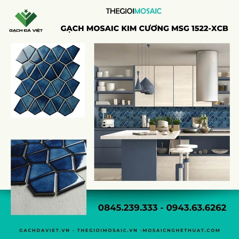 Gạch mosaic kim cương màu xanh cô ban MSG 1522-XCB - Hàng Oder