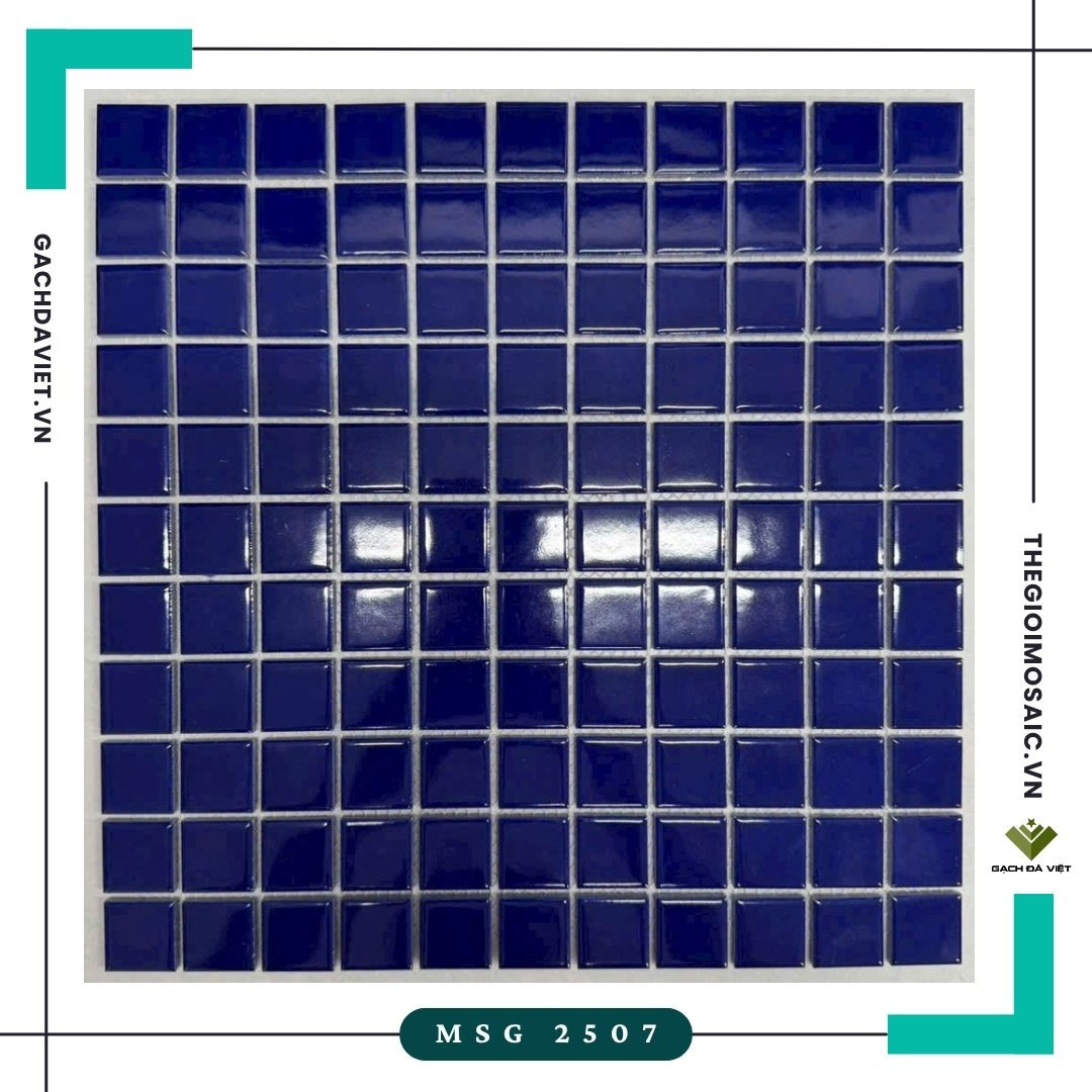Gạch mosaic gốm trơn màu xanh KT 25x25 MSG 2507