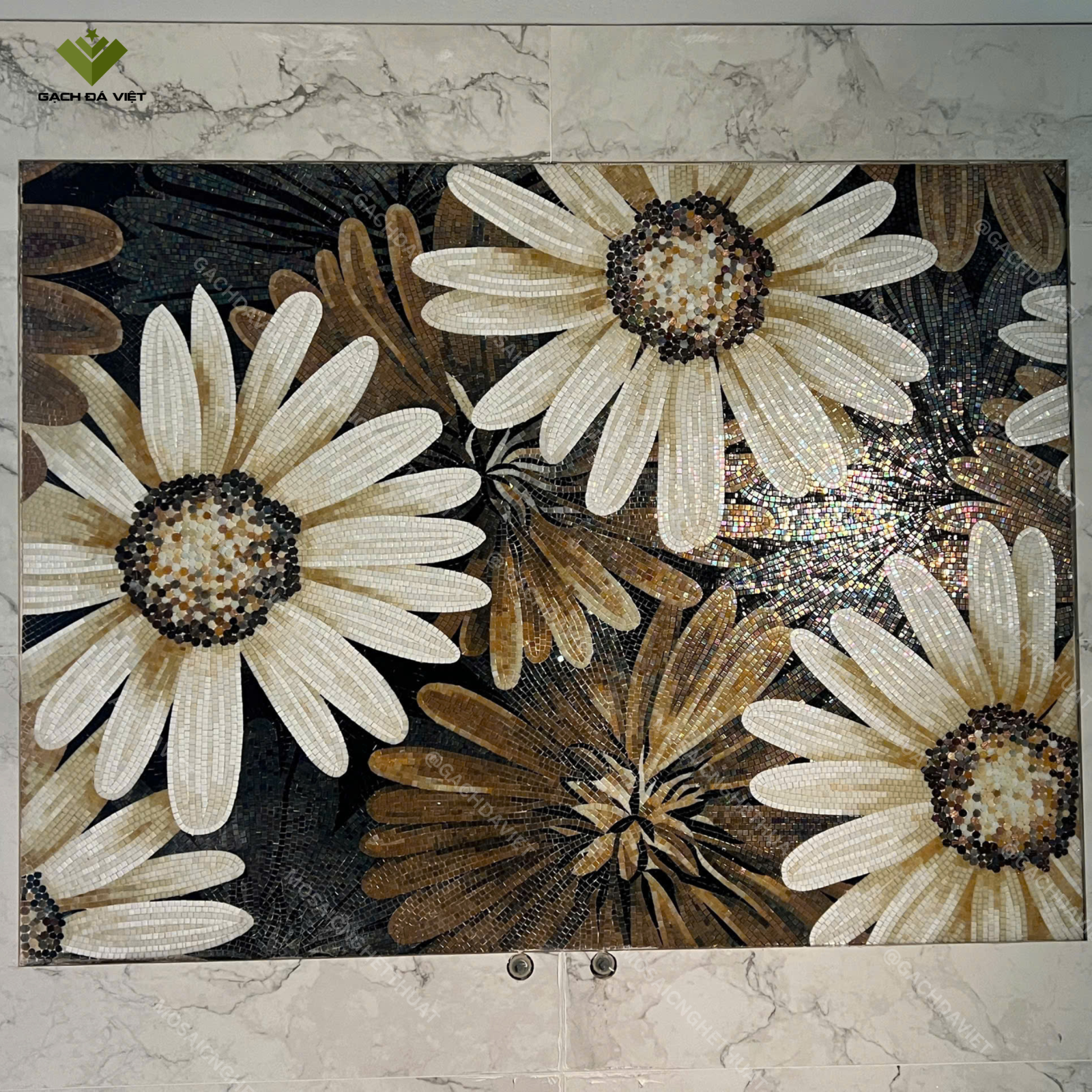 Tranh mosaic nghệ thuật hình hoa cúc VTMSH-0086