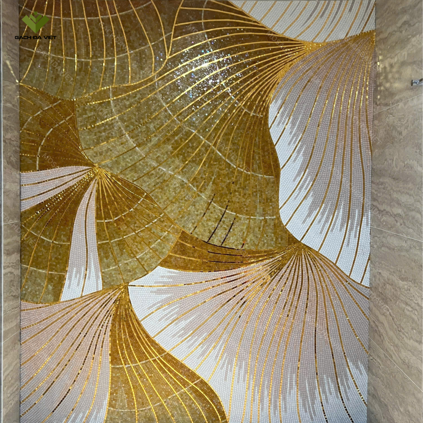 Tranh mosaic nghệ thuật dải màu hình chiếc lá VTMSM-0010