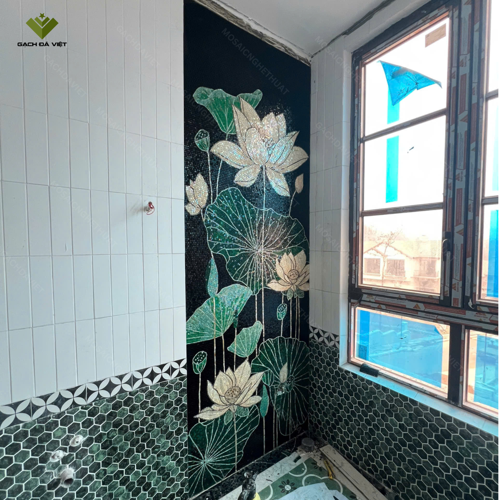 Tranh mosaic nghệ thuật hình hoa sen VTMSH-0085