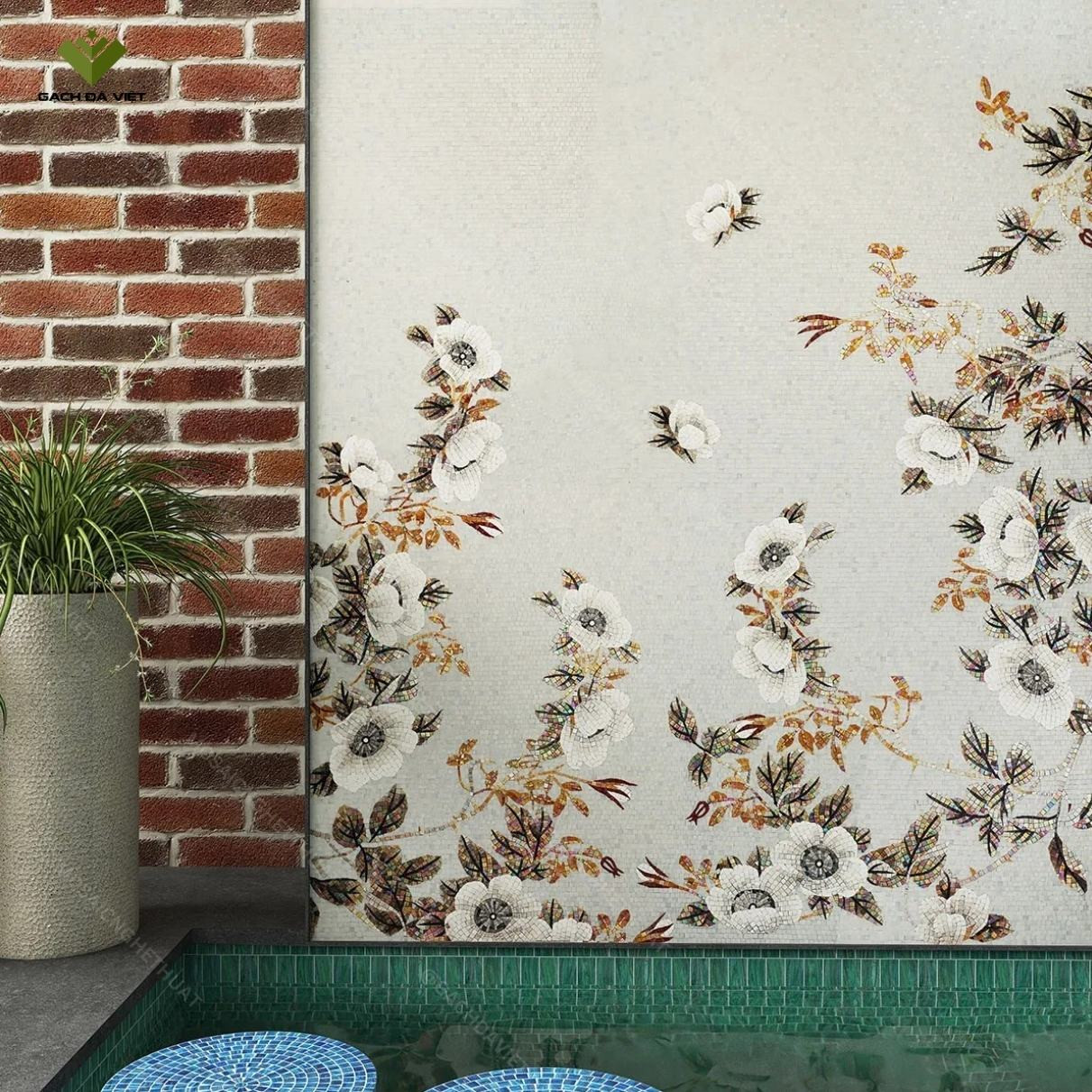 Tranh mosaic nghệ thuật hình hoa đơn giản VTMSH-0079