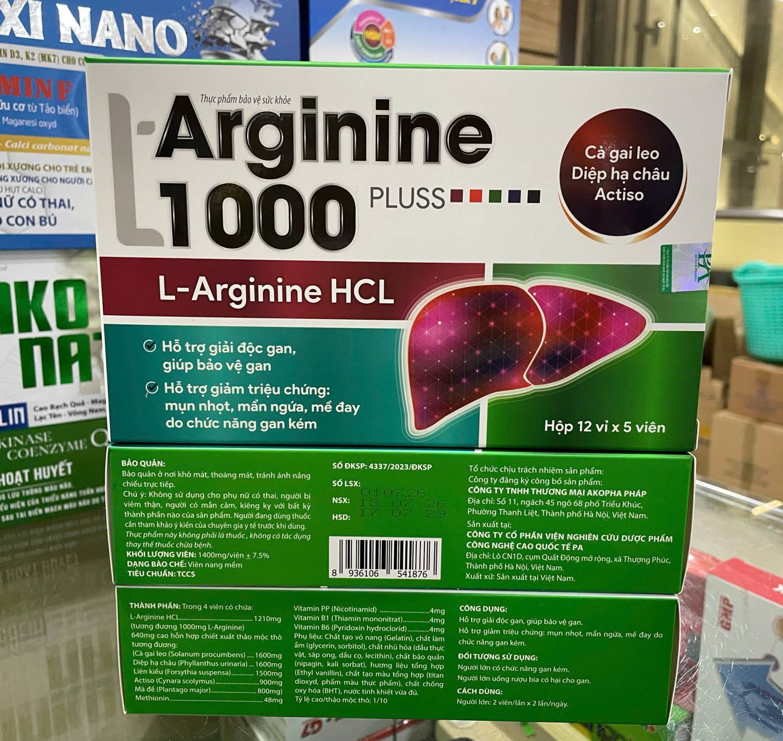 Bổ Gan Vỉ Arginine 1000 Xanh Ako Hộp 5 Vỉ *12 Hiển