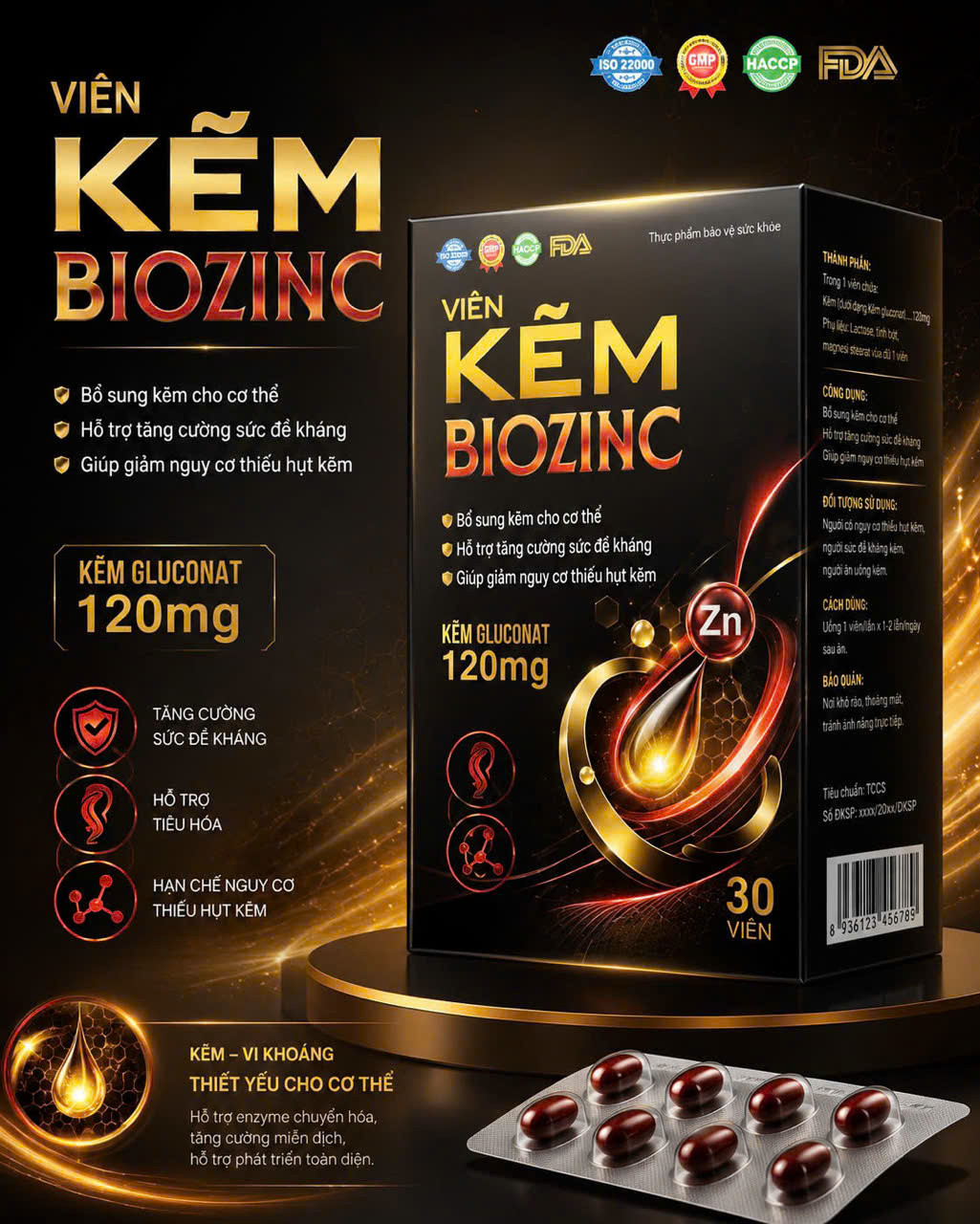 Kẽm Viên Kẽm Biozinc Đen Nhỏ 30 Viên