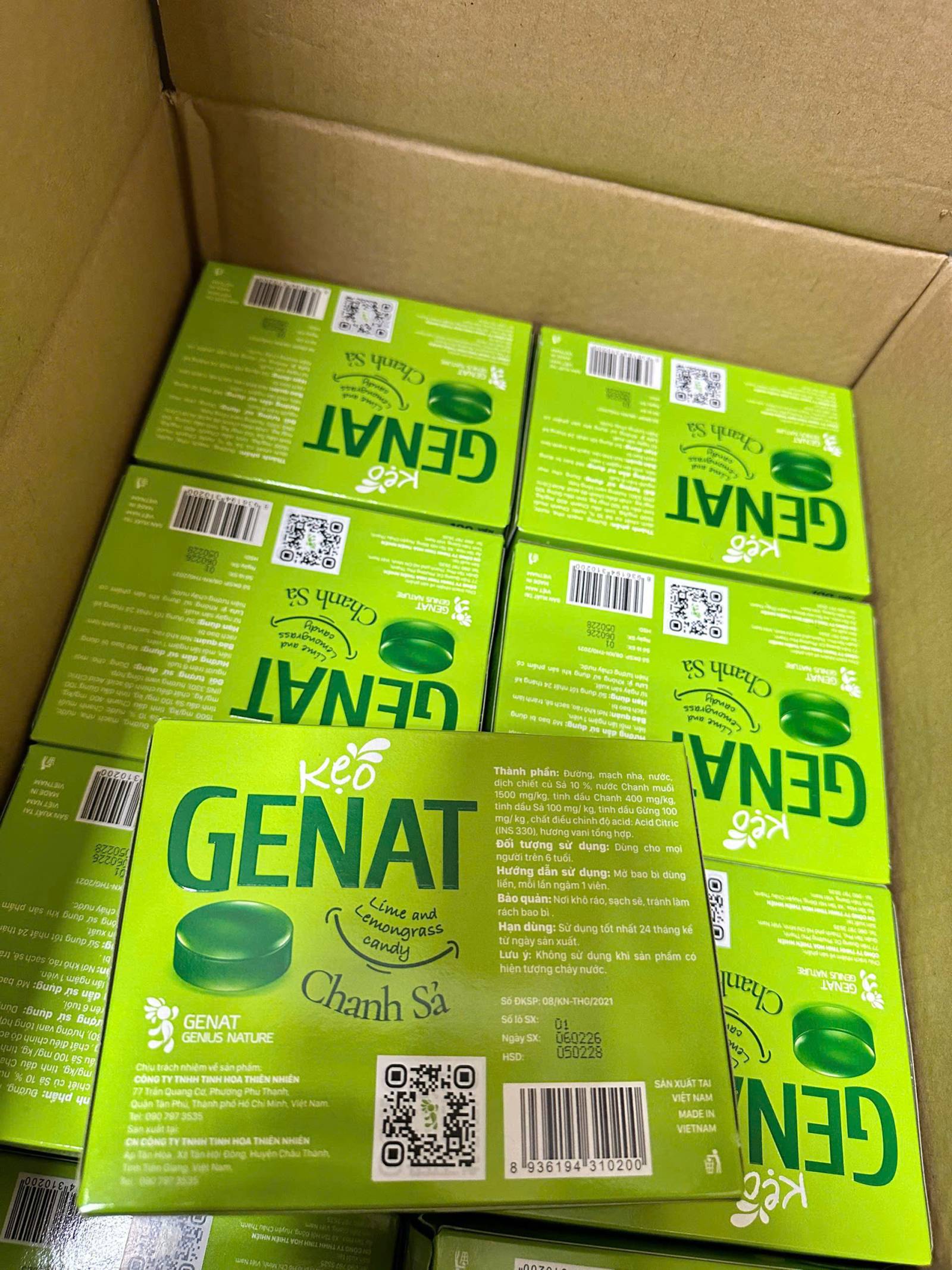 Viên Ngậm Kẹo Ngậm Genat (100 Viên Cải) màu xanh cốm, vị chanh