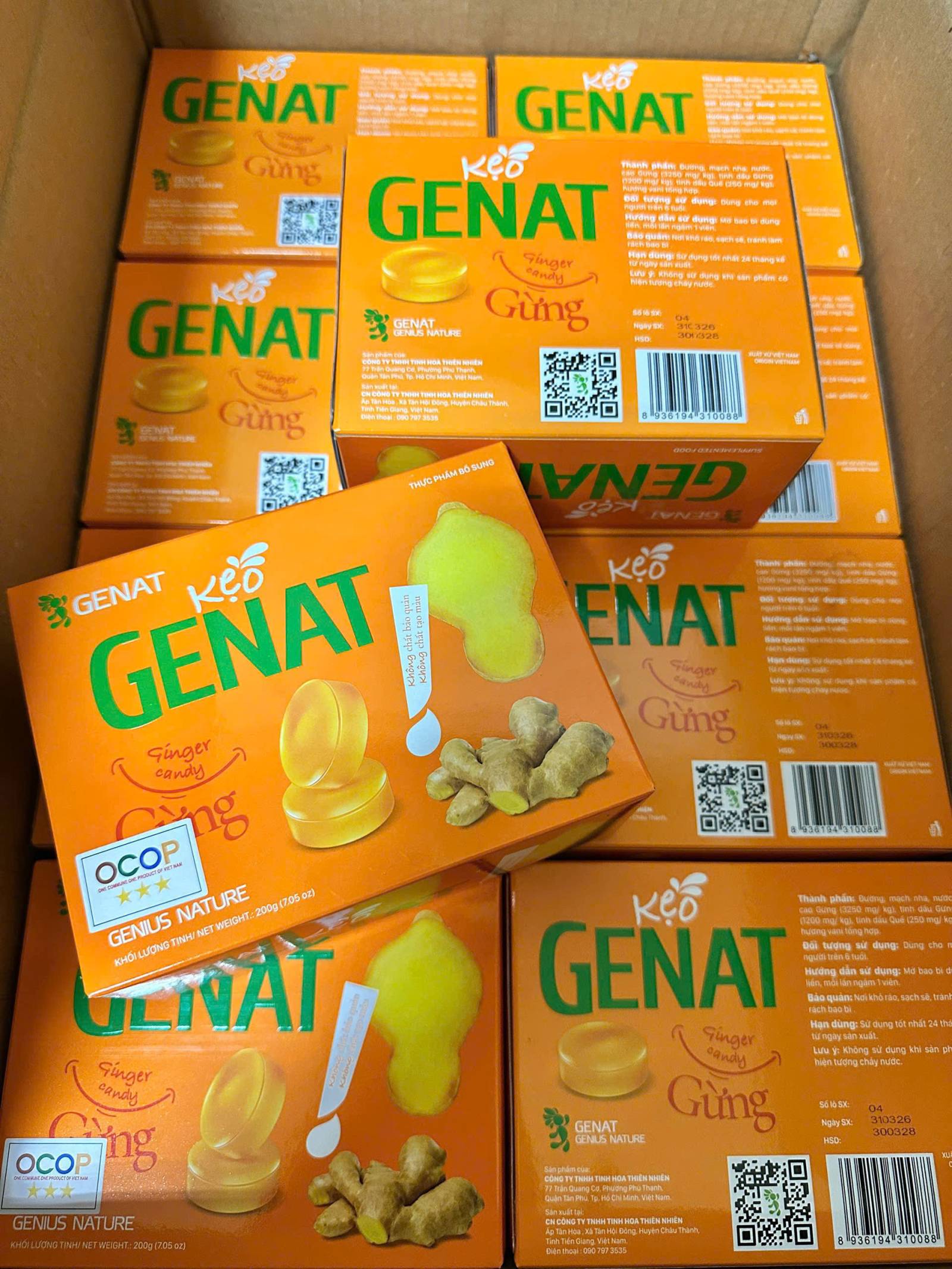 Viên Ngậm Kẹo Ngậm Genat (100 Viên Cải) màu cam, vị gừng