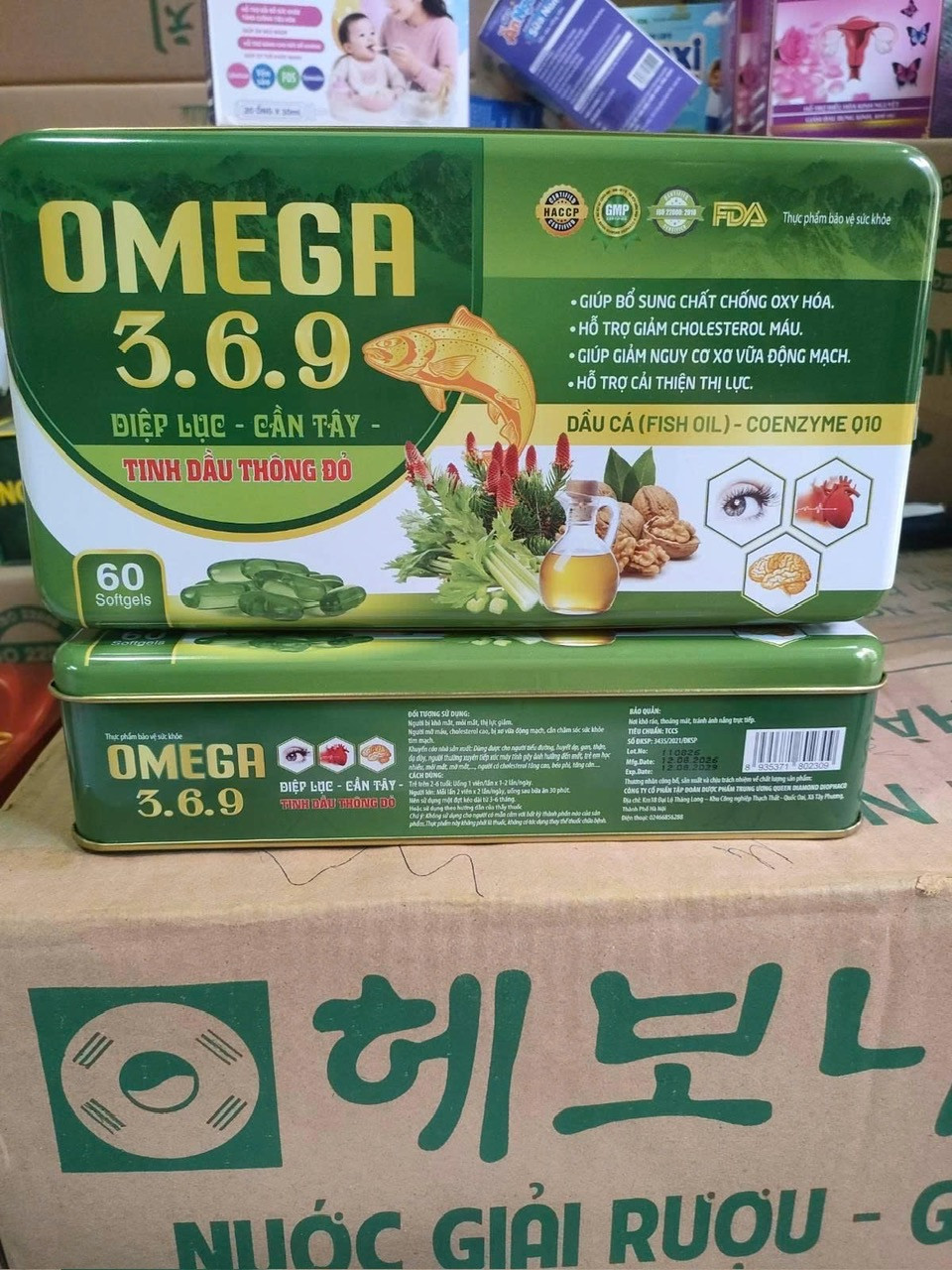 Omega 369 hộp thiếc xanh lá, chữ Hàn (H/60v)