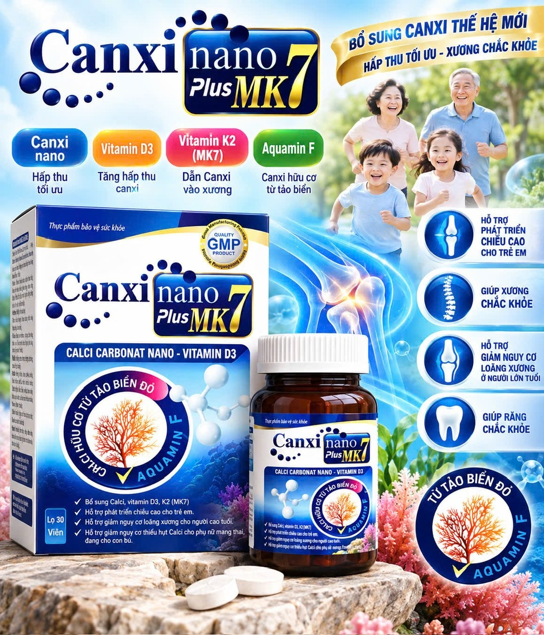 Canxi Nano Plus Mk7 Tảo (xanh _Md) (Lọ/30V) canxi lọ