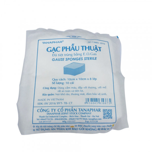 Gạc Phẫu Thuật 10Cmx10Cmx8Lớp Tân Á (B/10 Miếng)
