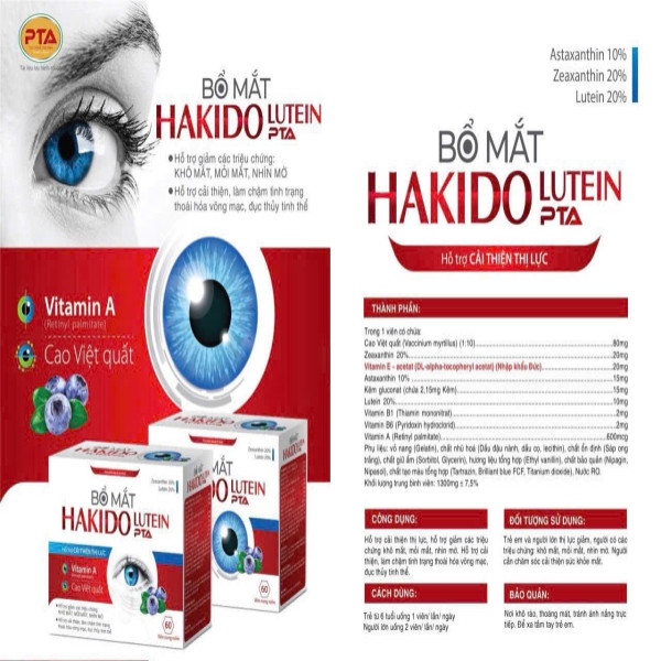 Bổ Mắt Hakido Lutein Pta (Lọ 60 Viên)