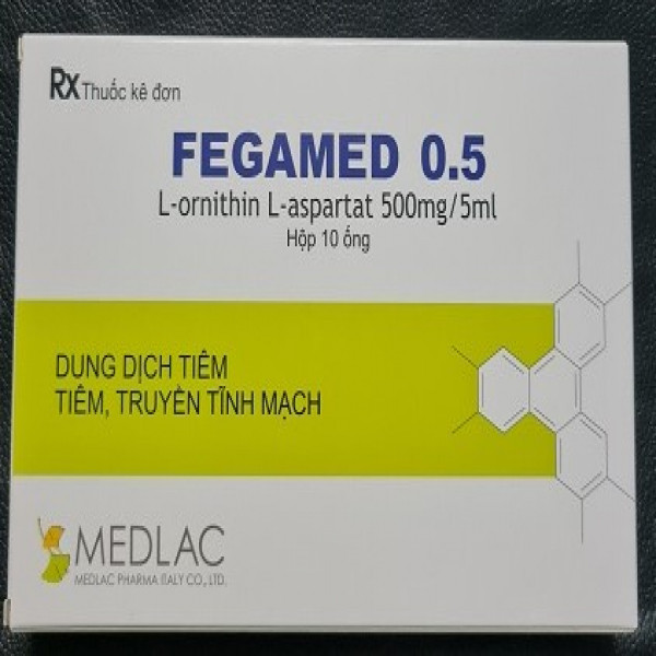 Fegamed 0,5 ( L-Ornithin L-Aspartat 500Mg5Ml) Thuốc Tiêm Bổ Gan _Medlac (H10 Ống Tiêm)