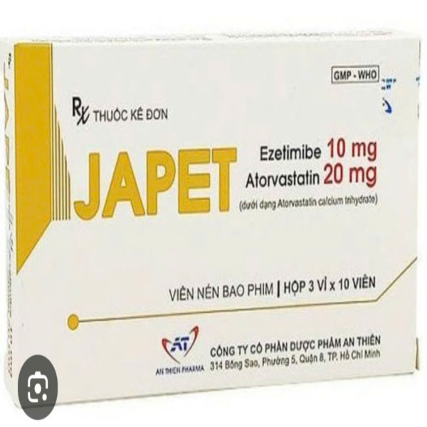 Japet (Ezetimibe 10Mg, Atorvastatin 20Mg) _An Thiên (H3 Vỉ X 10V)