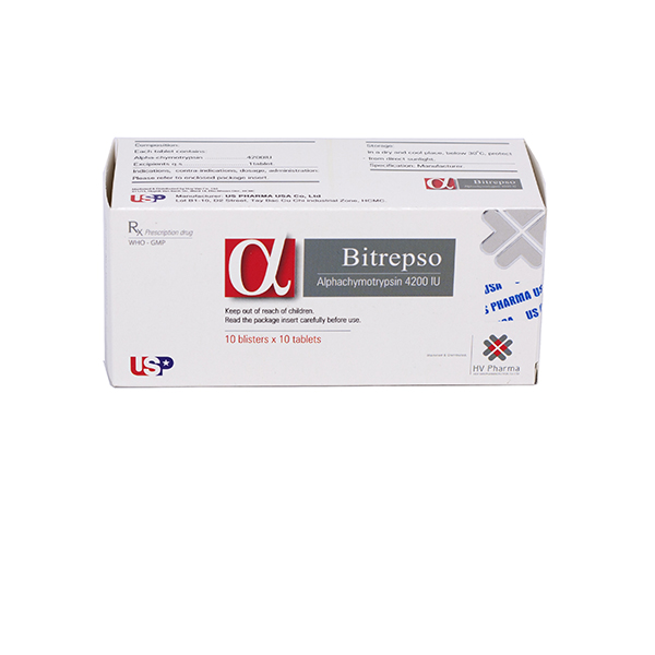 Bitrepso Alphachymotrpsin 4200 Usp (10 Vỉ X 10 Viên)