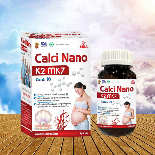 Calci Nano K2 Mk7 Giúp Giảm Tê Bì ,Chuột Rút (Hình Bầu)_ Zena (Lọ30V) hàng điểm