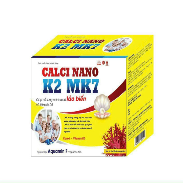 Calci Nano K2 Mk7 Tảo Biển_ Zena Vàng (10 Vỉ X 10 Viên) hàng điểm