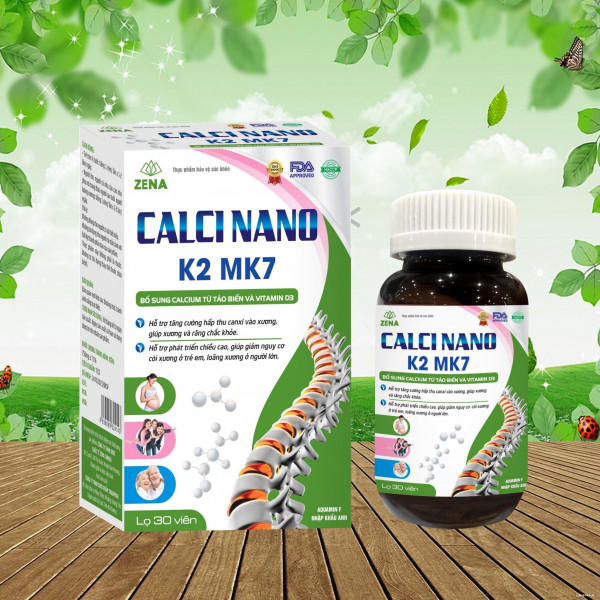 Calci Nano K2Mk7 Cột Sống _ Xanh Lá, Zena (Lọ30V)