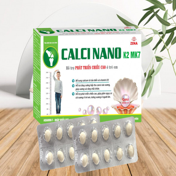 Calci Nano K2Mk7 Ngọc Trai _ Xanh Lá, Zena (10 Vỉ X 10 Viên) K64H hàng điểm
