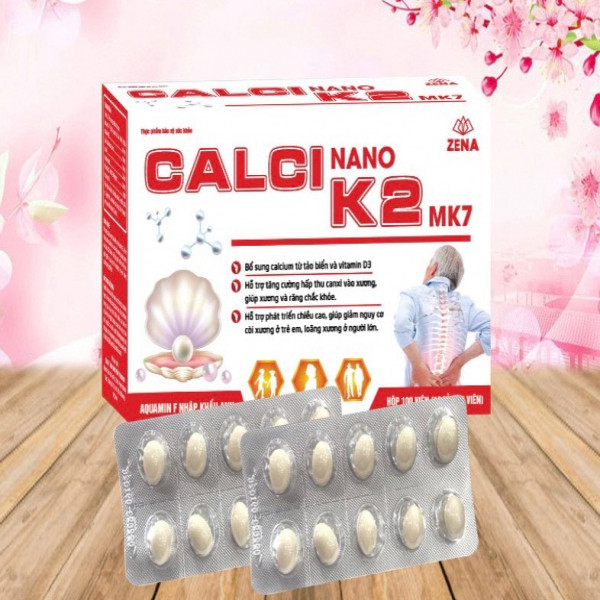 Calci Nano K2Mk7 Ngọc Trai _ Đỏ, Zena (10 Vỉ X 10 Viên) K64H hàng điểm