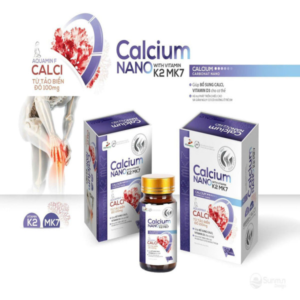 Calcium Nano K2 Mk7 Tảo Biển _Gỗ, Mb (Lọ30V)