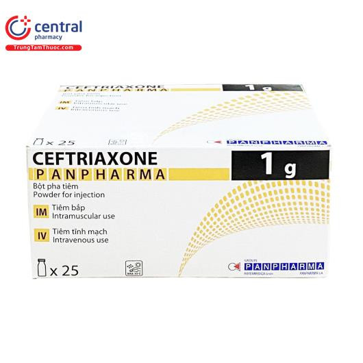 Ceftriaxone 1g Pháp (bán cả hộp 25 lọ)