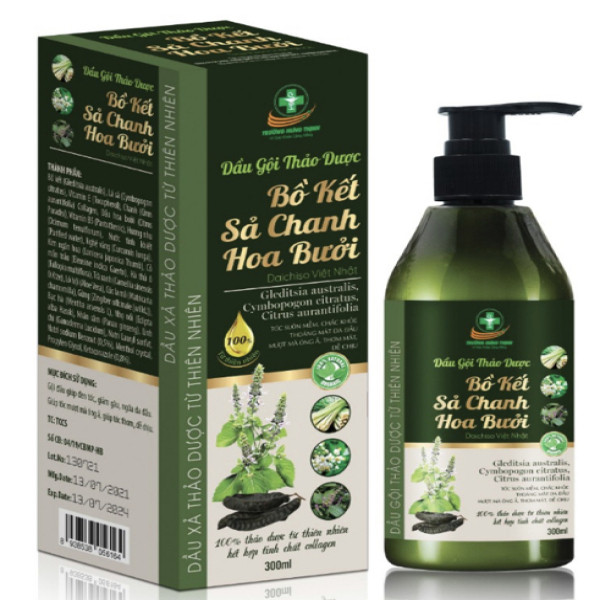 Dầu Gội Bồ Kết Sả Chanh Hoa Bưởi Màu Xanh (C300Ml) K48