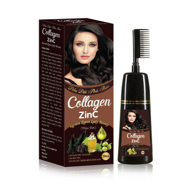 Dầu Gội Phủ Bạc Collagen Zinc (Chữ Trắng, Tóc Xoăn) _Màu Đen
