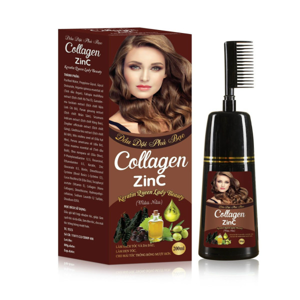 Dầu Gội Phủ Bạc Collagen Zinc (Tóc Xoăn, Chữ Trắng) _Màu Nâu