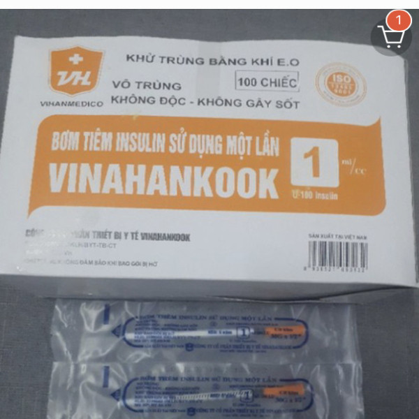 Bơm 1 Tiêm Insulin Vinahandcook (Hộp/100 Cái)