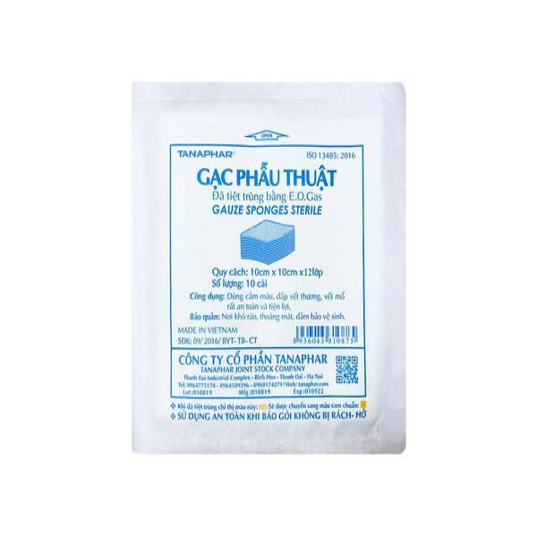 Gạc Phẫu Thuật 10Cmx10Cmx12 Lớp Tân Á (B/10 Miếng)