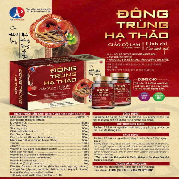 Đông Trùng Hạ Thảo Gỗ Vn ( Hộp 2 Lọ *30 Viên)