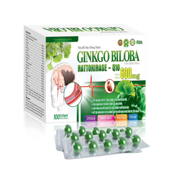 Ginkgo Biloba Nattokinase Q10 Xanh 600 Mg Hộp 100 Viên