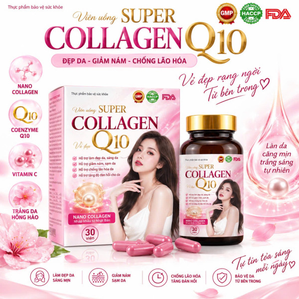 Viên Đẹp Da Colagen Q10 Nano Gỗ Hồng Lọ 30 Viên