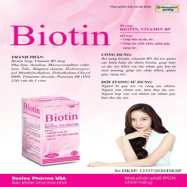Biotin Vitamin B5 (Hồng) (Lọ/60V)