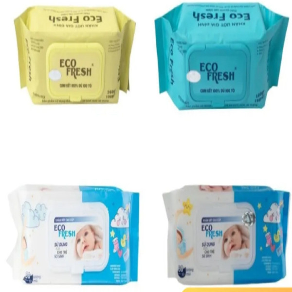 Khăn Ướt Ecofresh 100 Tờ ( Nhiều Màu Vàng, Xanh, Xám)