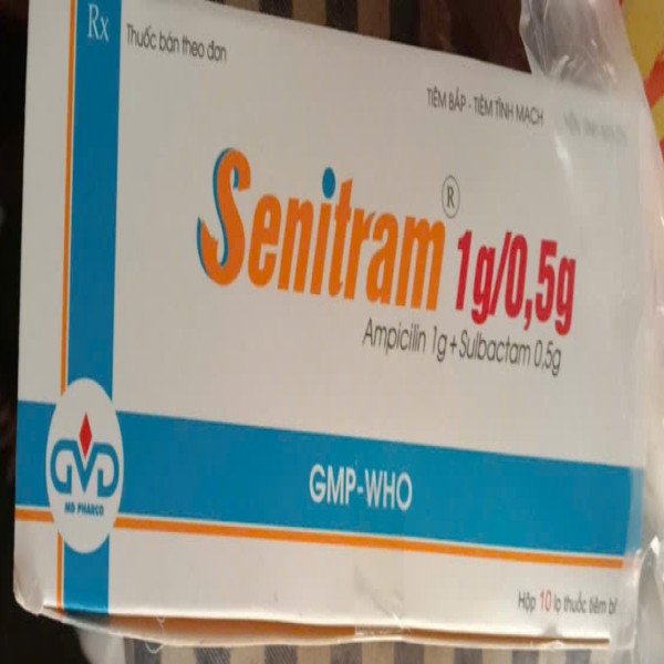 Senitram 1G0,5G (Ampicilin 1G + Sulbactam 0,5G) Tiêm _Minh Dân (H10 Lọ)
