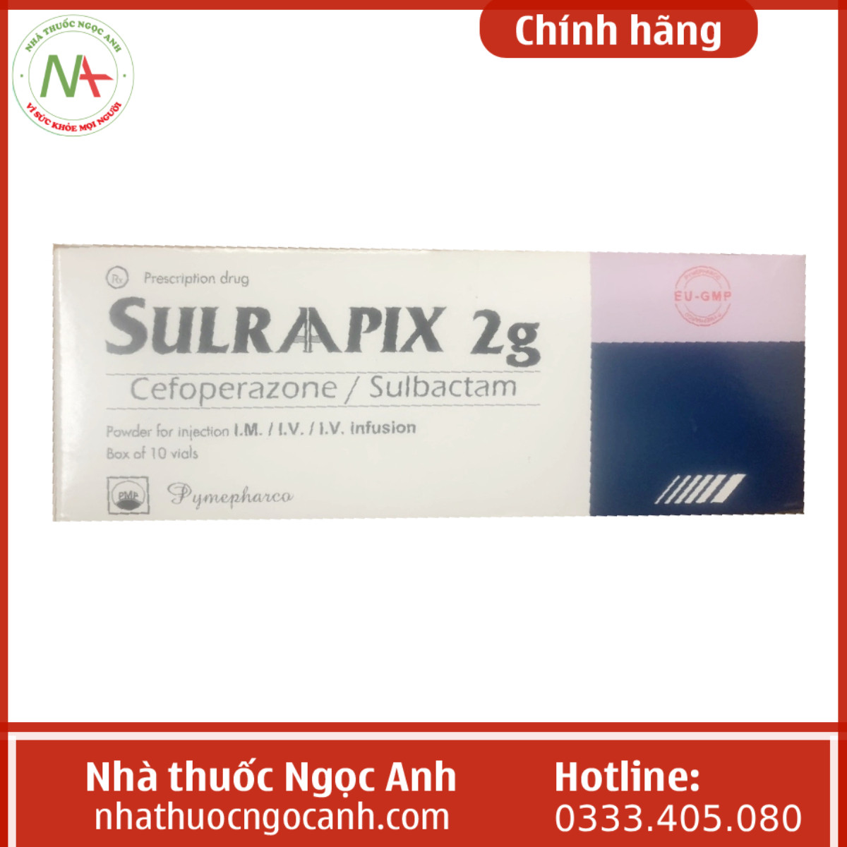 Sulrapix 2g (cefoperazone/sulbactam) H/10lọ