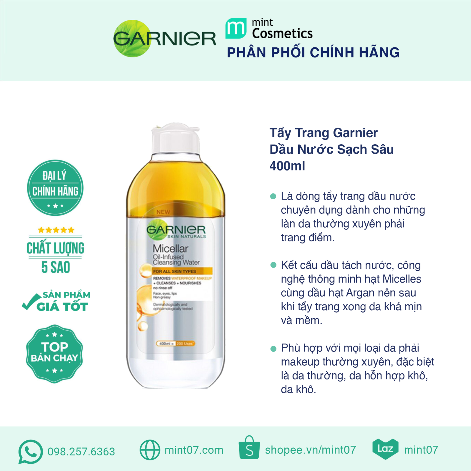 Nước Tẩy Trang Garnier dầu (C/400Ml)