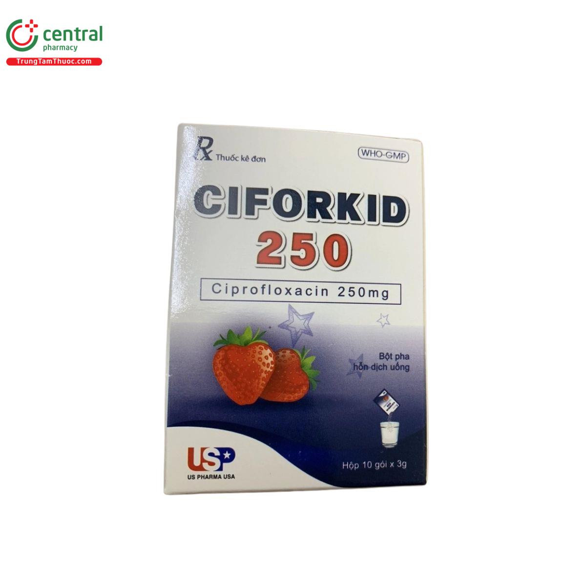 Ciforkid 250 (ciprofroxacin 250mg) (H10gói 3g) US - quả dâu