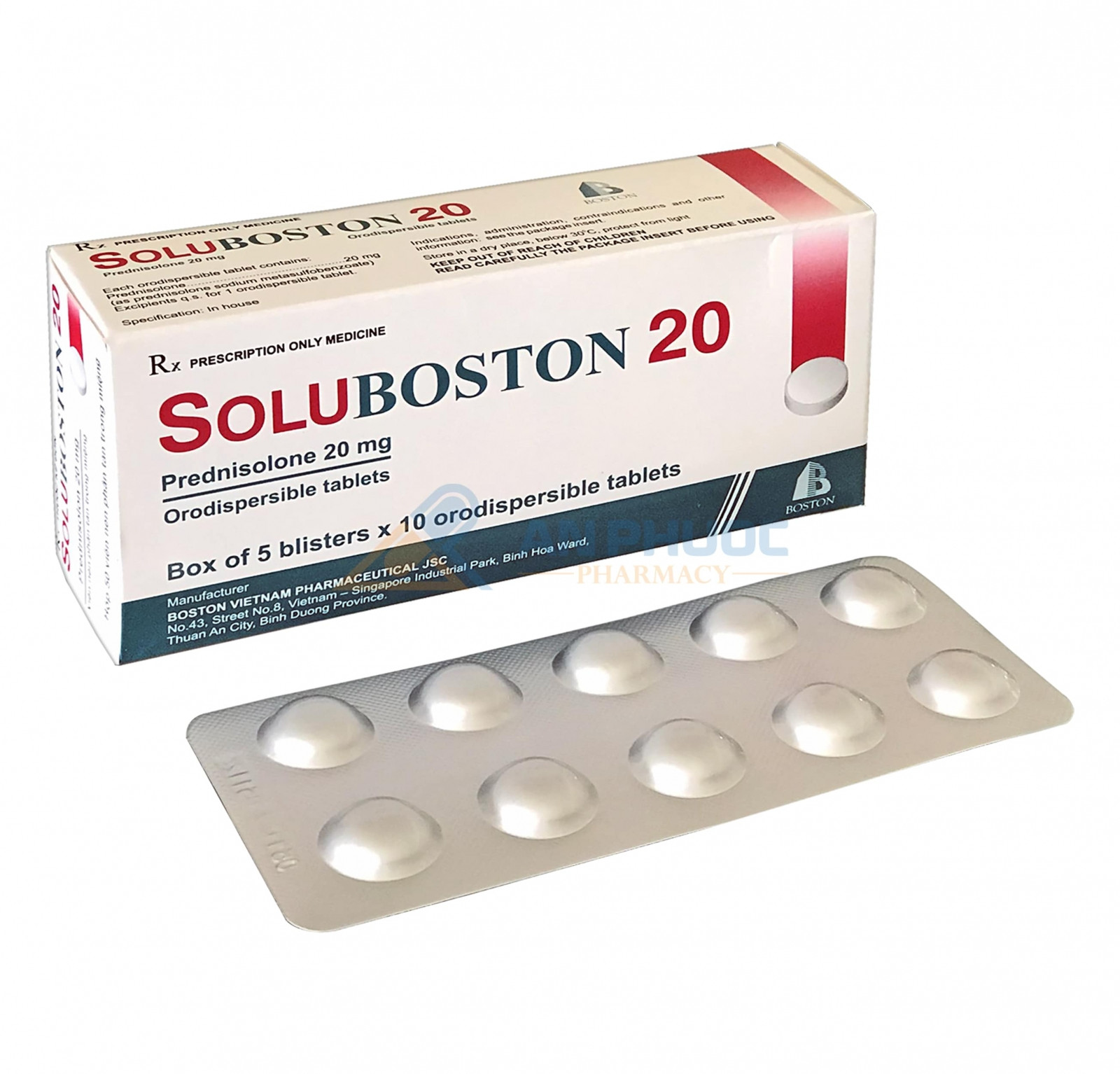 Soluboston 20 (prednisolon 20mg) Boston (H/5vỉ 10v nén)