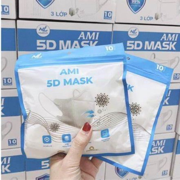 Khẩu Trang 5D Ami Người Lớn Màu Trắng (H/10 Gói/10 Chiếc)