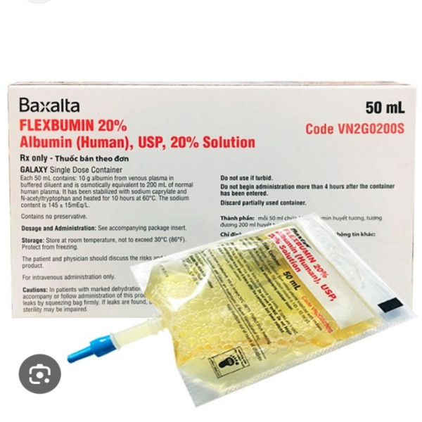 Flexbumin 20% Albumin Dịch Truyền _Baxalta Mỹ (Bịch/50Ml)