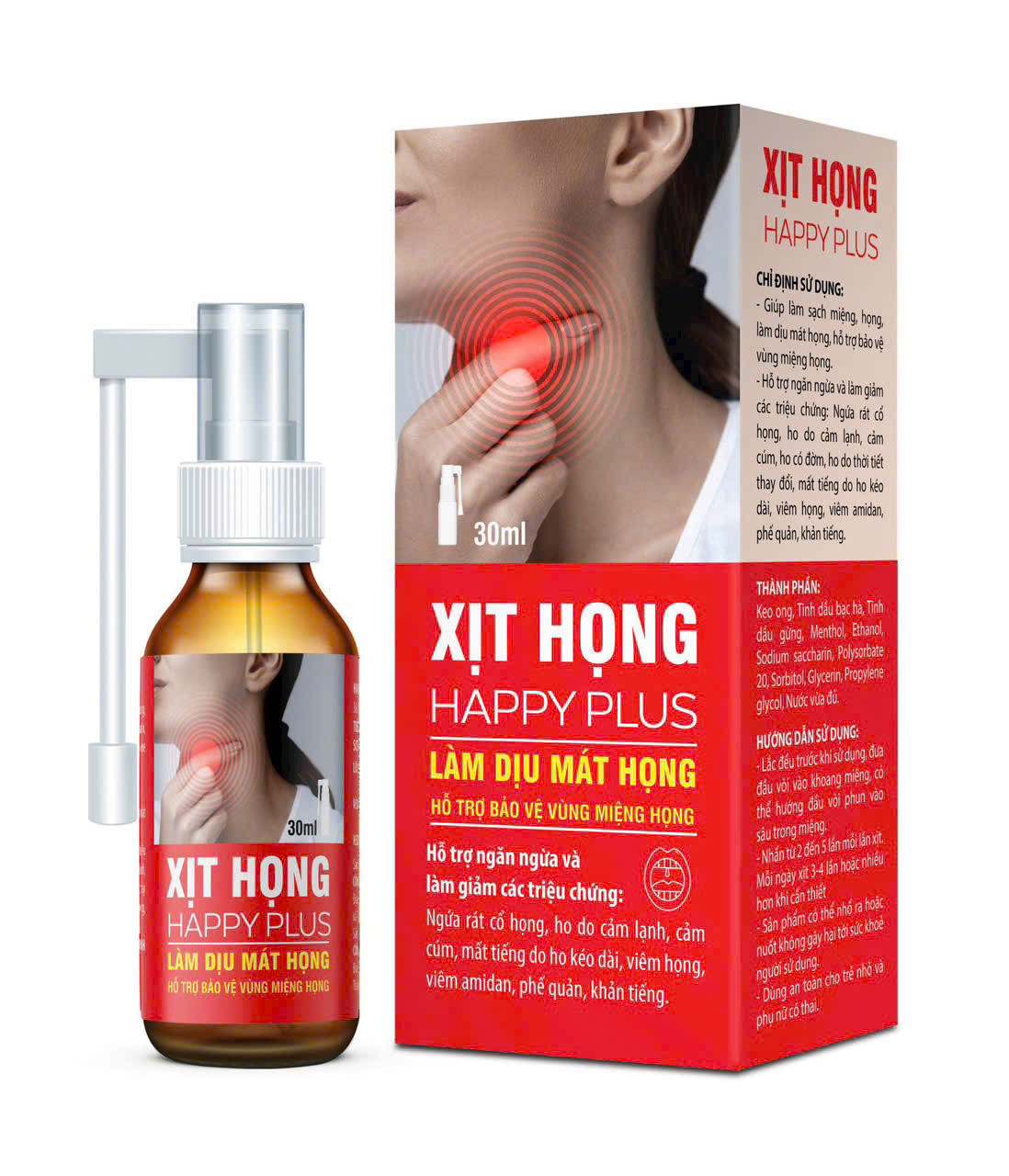 Xịt Họng Happy Plus _Pháp Âu (Lọ30Ml) Đỏ