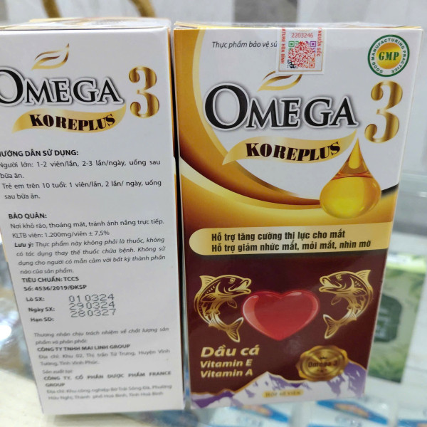 Omega 3 Koreplus (Nâu) _France Group (Lọ/60V) D3.27 Full Hóa Đơn