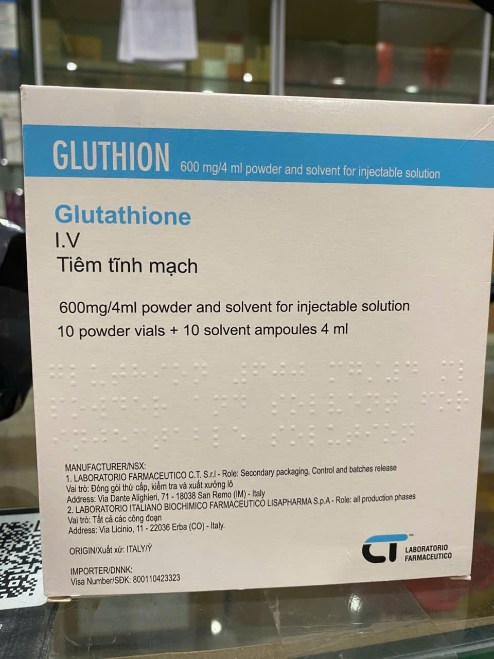 Gluthion 600Mg/4Ml (Glutathion 600Mg) Tiêm _Ý (H/10 Lọ + 10 Dung Môi)