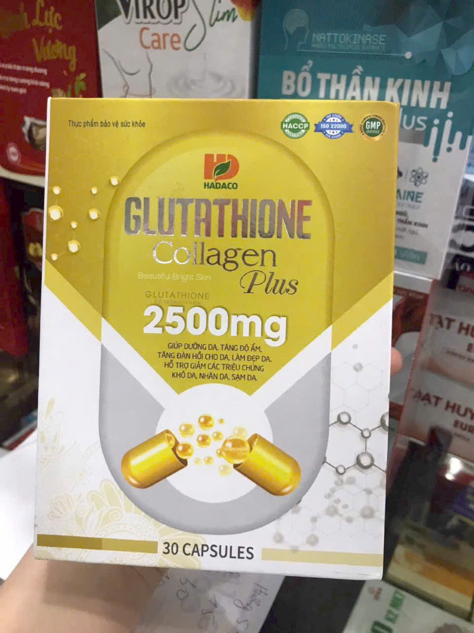 Glutathion Colagen 2500Mg Vàng Hộp Gỗ 30 Viên