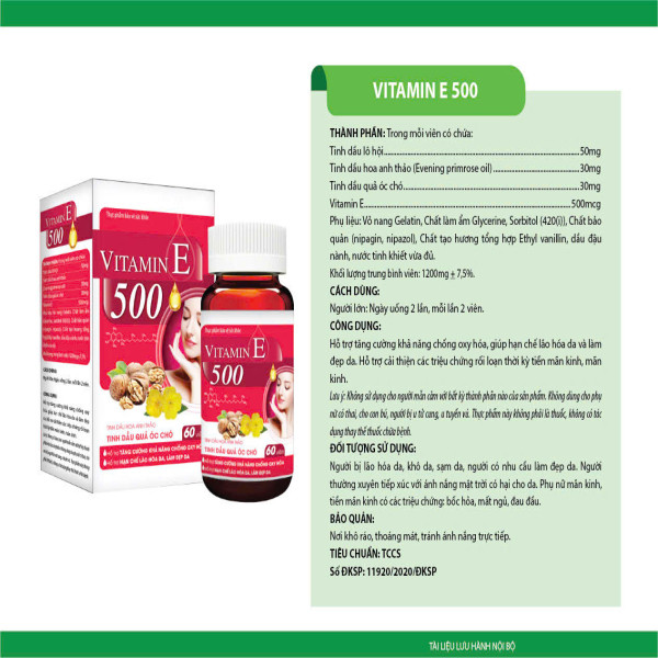 Vitamin E 500 Óc Chó _Hải Linh, Mới (Lọ/30V) K90