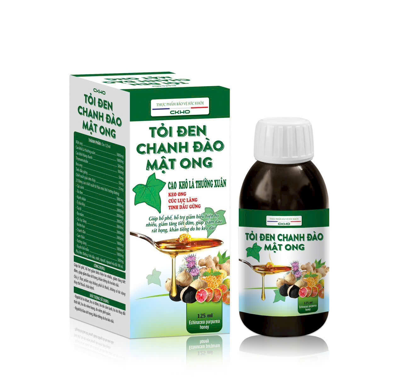 Siro hoTỏi Đen Chanh Đào Mật Ong _Ck Pharma (C125Ml) Xanh