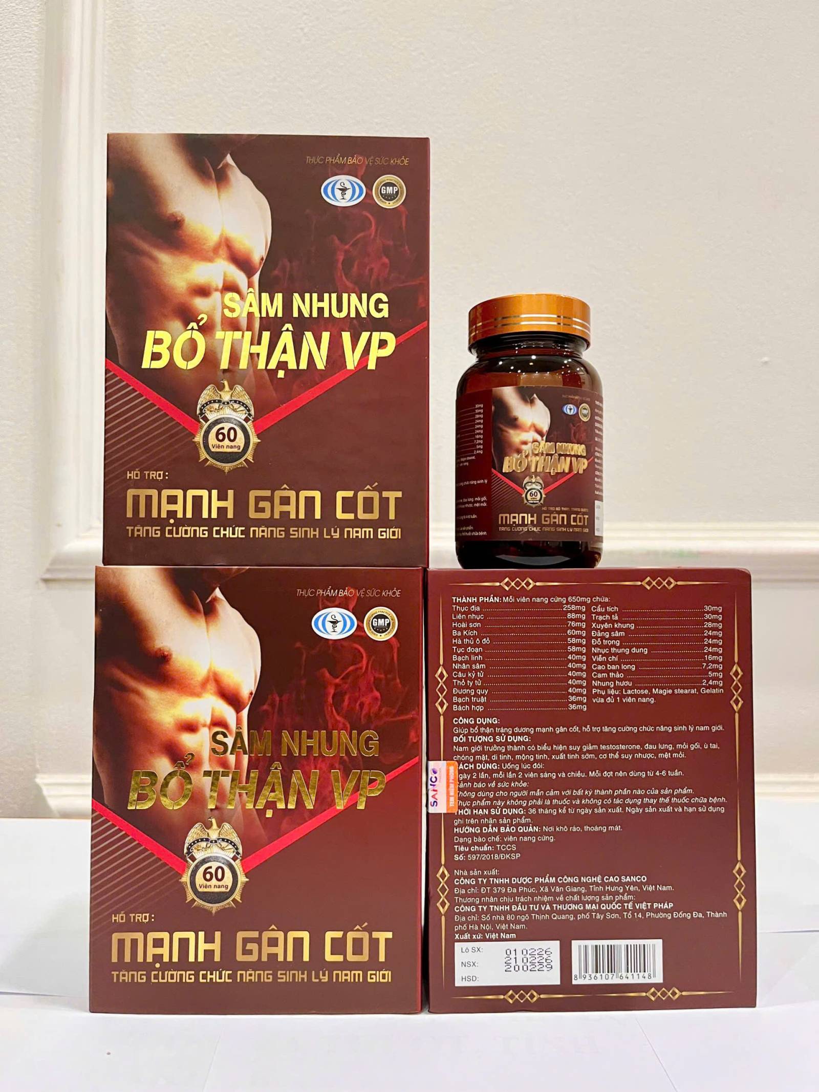 Sâm Nhung Bổ Thận Vp Lọ 60V Gỗ đỏ