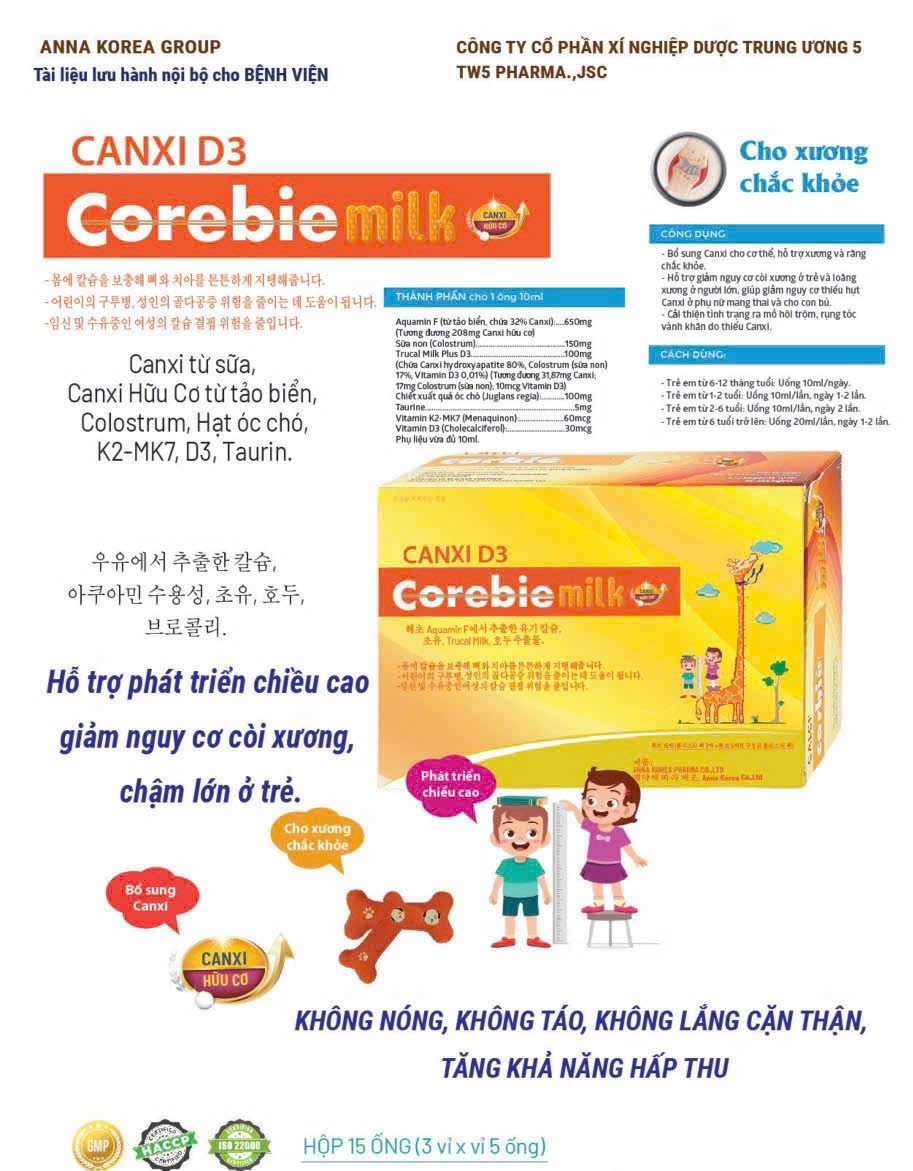 Canxi D3 Corebie Milk (H/15 ống)
